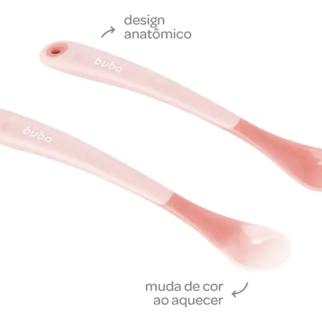 Kit Colher Termossensível Buba Muda Cor Comida Quente Cor Rosa
