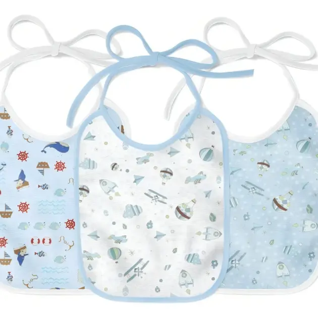 Babador Bebê Impermeável Kit 3 Und 100% Algodão Cor Menino Azul Estampado