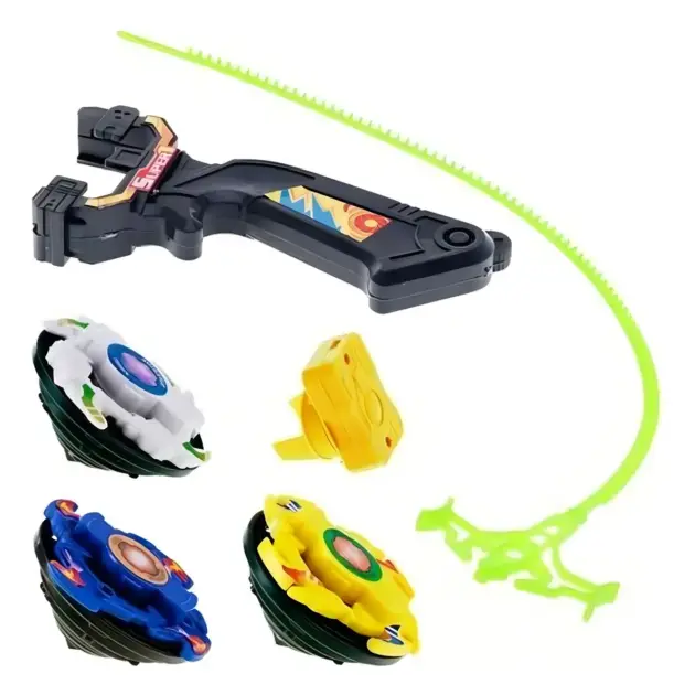 Kit Top Pião Com Disparador Brinquedo Lançador com 3 Beyblade Art Brink