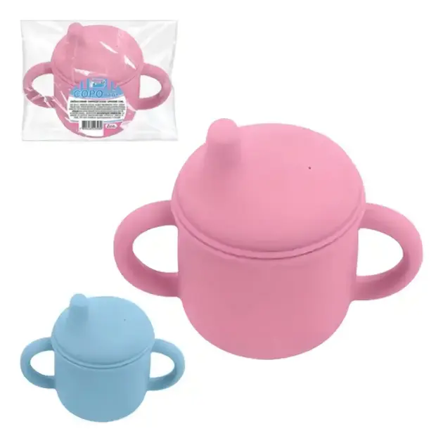 Copo de Silicone Art Baby Antivazamento 150ml Com Bico BPA Free Rosa