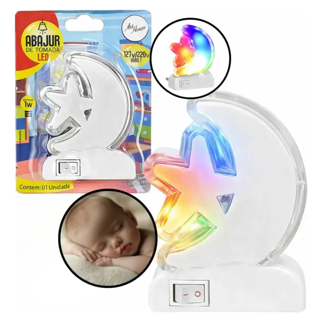 Luminária Abajur Led Lua Branco Design Estrelas Bivolt Econômico 1W