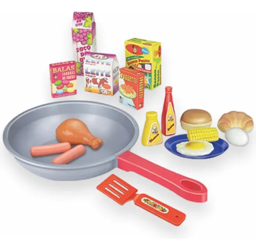 Kit Cozinha Infantil 18 Peças Frigideira Pica Pau Cinza Linha Piccolo