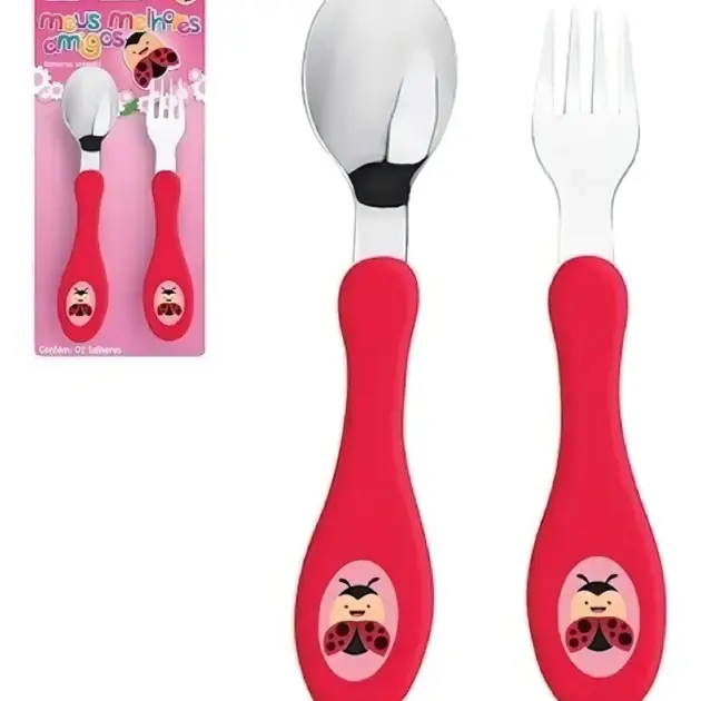 Conjunto Talheres Infantil Art House Coruja Colorido 2 Peças