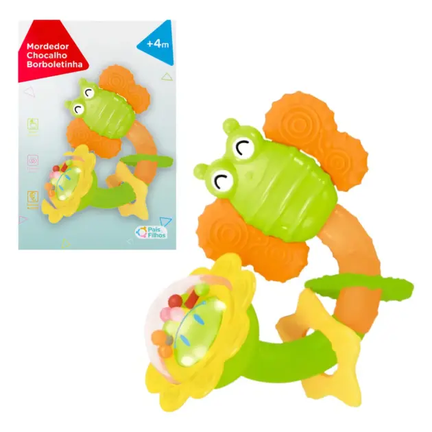 Mordedor Chocalho Sensorial Pais & Filhos Colorido Borboletinha