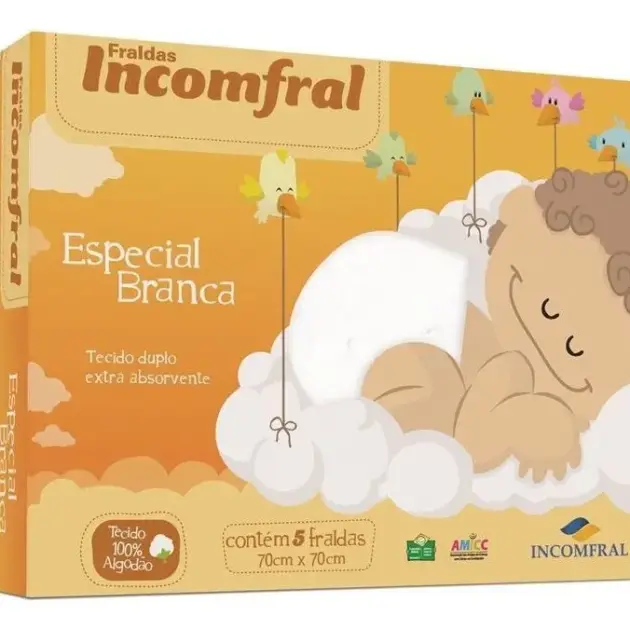 Fralda de pano Especial Lisa Branca Com 5 Unidades - Incomfral