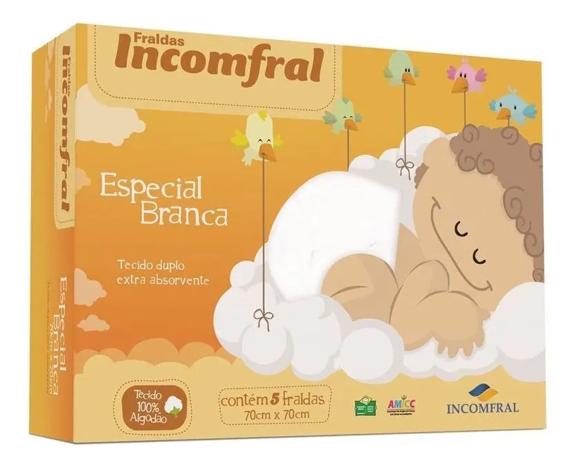 Fralda de pano Especial Lisa Branca Com 5 Unidades - Incomfral