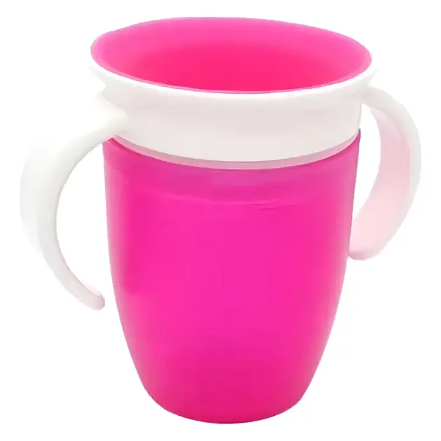 Copo Art House 360 Miracle Cup 210ml 6m Com Alça Tampa Antivazamento Rosa