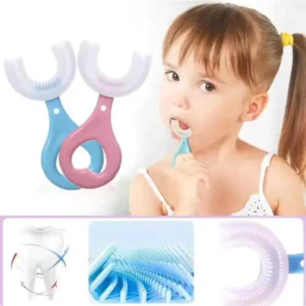 Escova De Dente Infantil Formato De U 360º Fun Baby Rosa