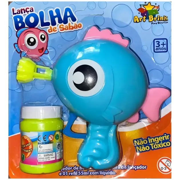 Lança Bolha De Sabão Peixinho Com Refil Art Brink - Azul