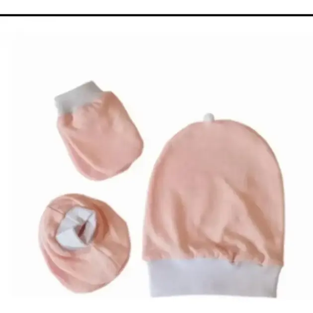 Kit Bebê Luva Sapatinho Touca 100% Algodão Malha