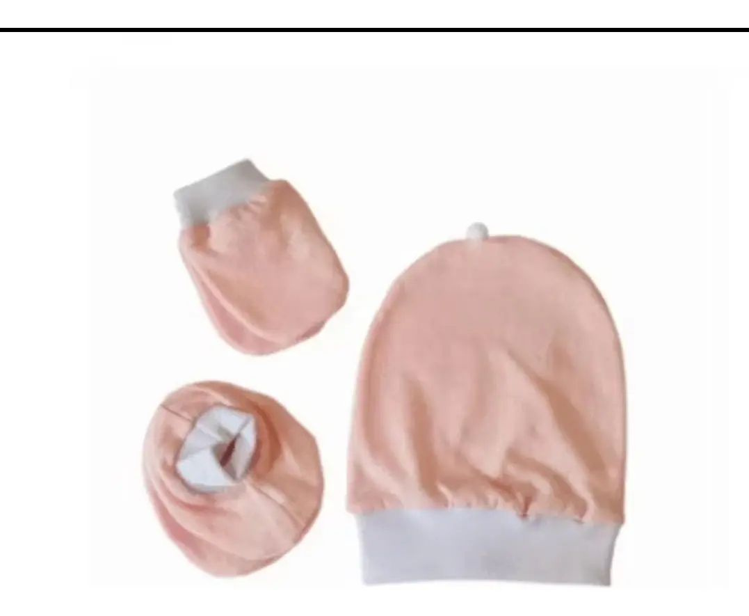 Kit Bebê Luva Sapatinho Touca 100% Algodão Malha