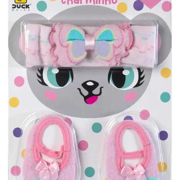 Kit Meia Sapatilha Laço Faixa De Cabelo Inverno Bebê Menina